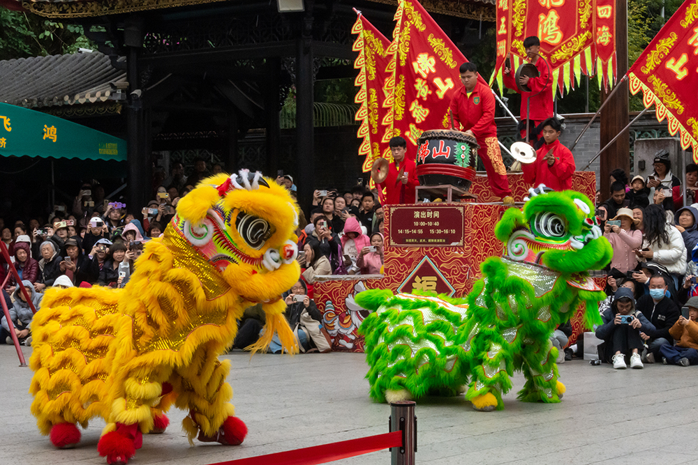 圖為廣東省佛山市祖廟的醒獅表演。