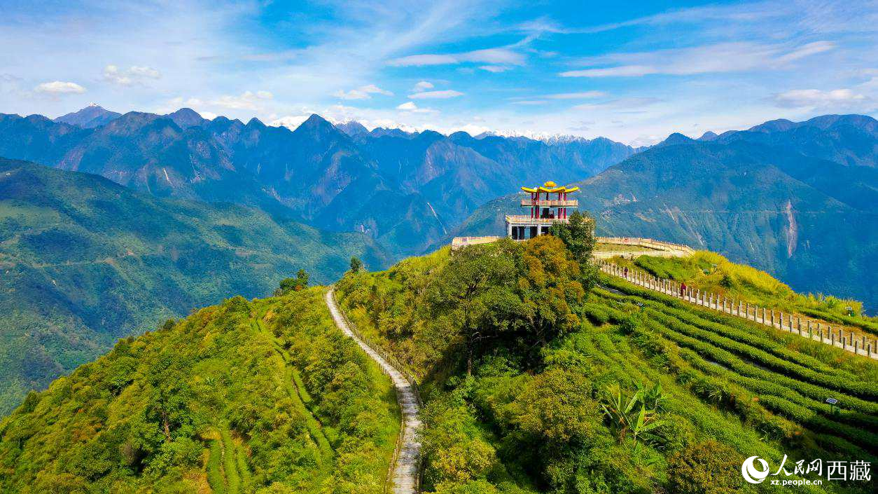 無人機(jī)航拍墨脫縣格林村蓮花觀景臺。人民網(wǎng)記者 次仁羅布攝